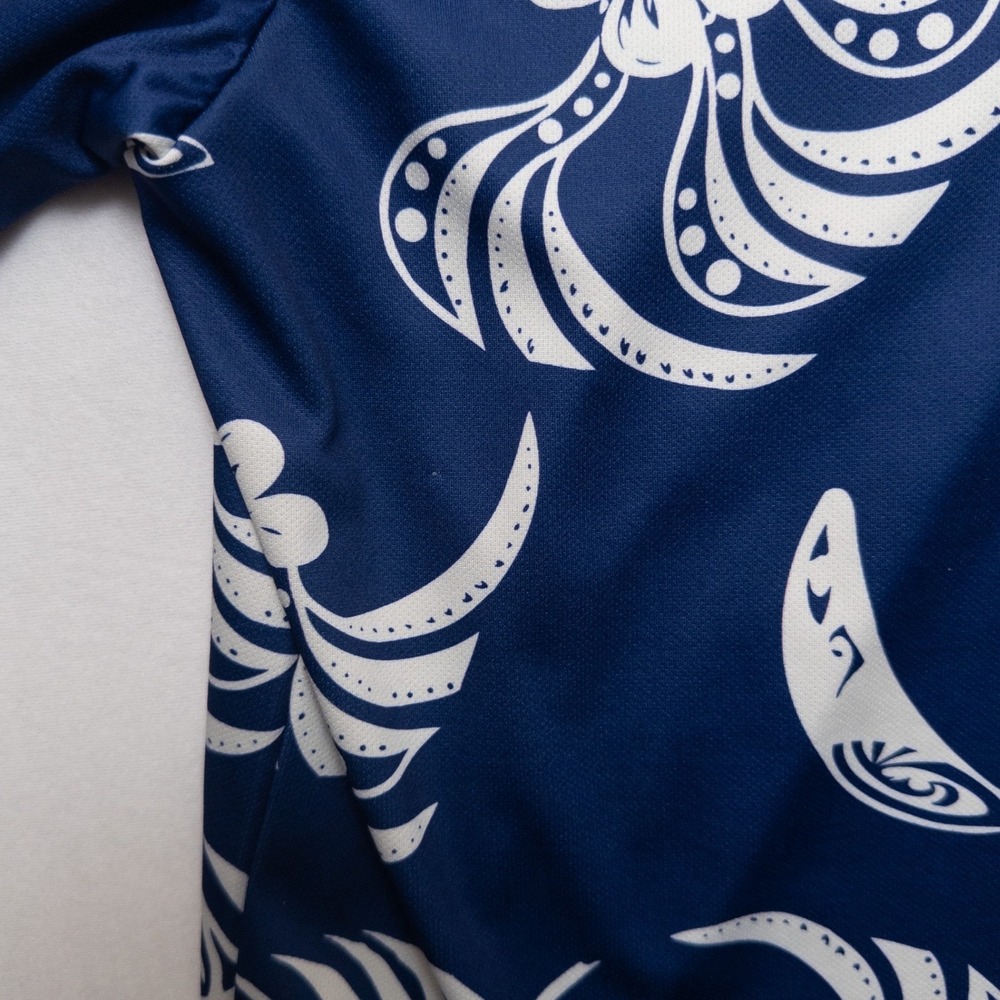 Palmwave Hawaii Polo Shirt Mens L Blueโ White Tropical Floral - Picture 9 of 17